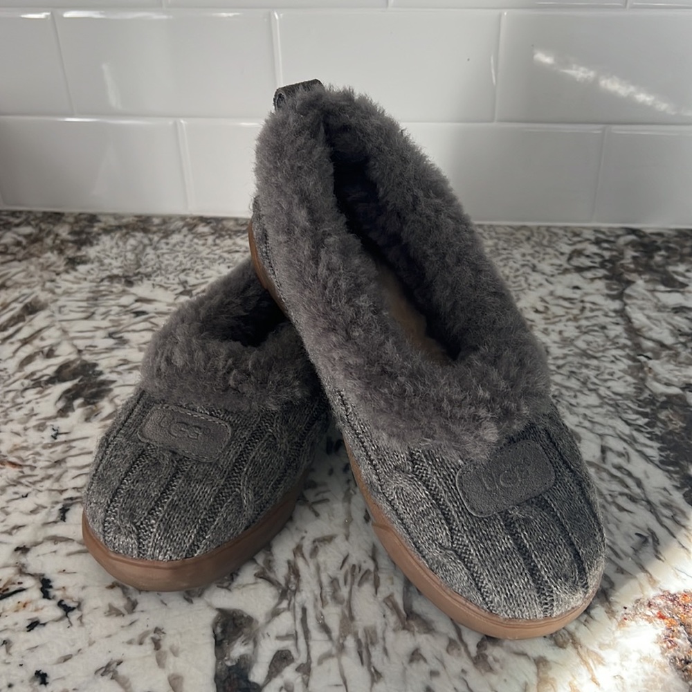 UGG Rylan Knit Shearling Slippers - Heather Gray - Size 7